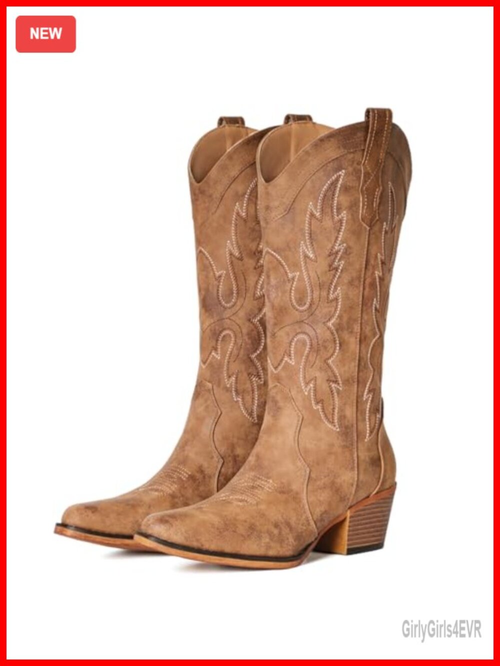 Women's Snip Toe Cowgirl Boots with Embroidery Faux Leather Mid Calf